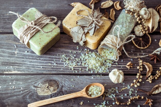 Spa still life on a wooden background