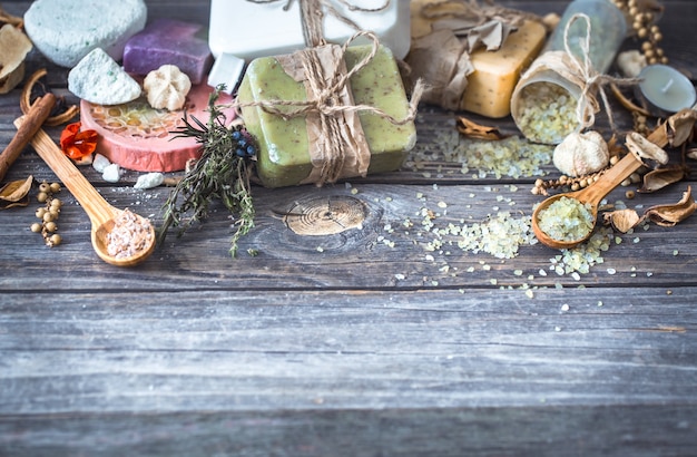 Spa still life on a wooden background