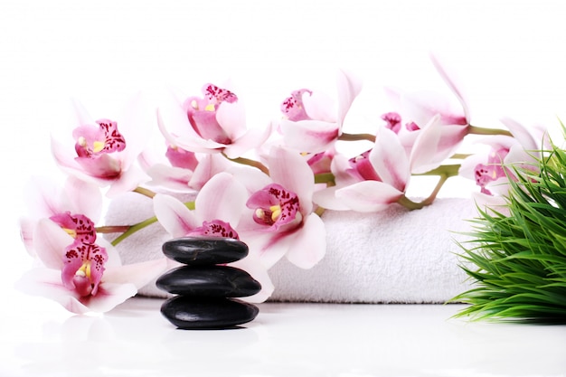 Free photo spa stones and beautiful orchid