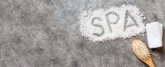 Free Photo spa word written with bath salt copy space