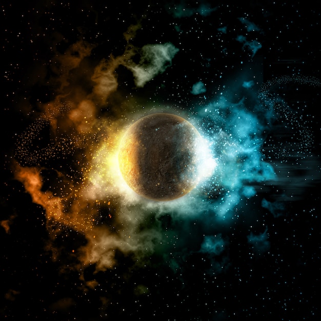 Free Photo space background with fire and ice planet