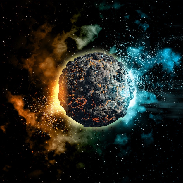 Free photo space background with volcanic planet