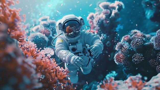 Spaceman diving in the ocean