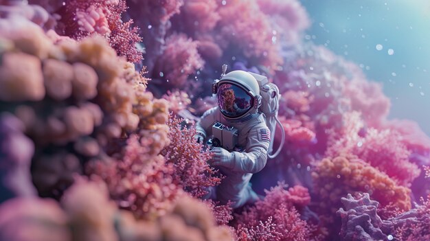 Spaceman diving in the ocean