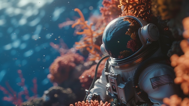 Free Photo spaceman diving in the ocean