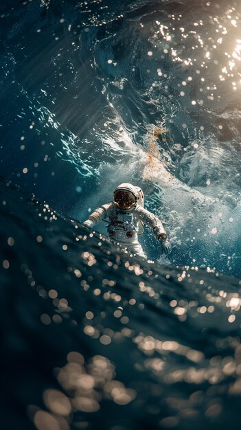 Spaceman diving in the ocean