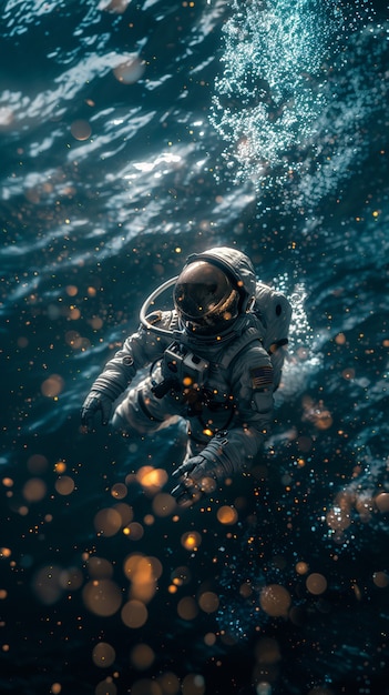 Spaceman diving in the ocean