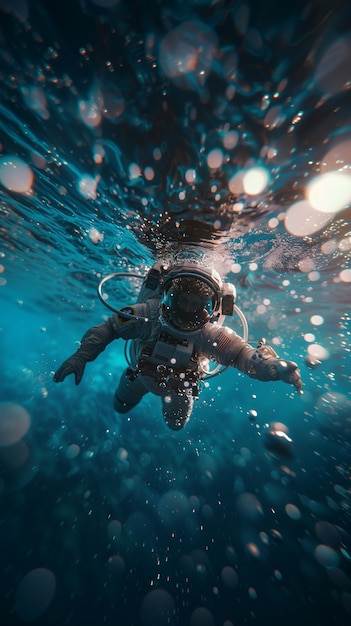 Free Photo spaceman diving in the ocean