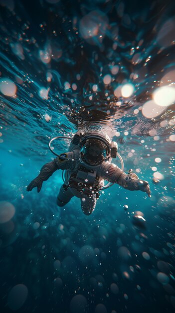 Spaceman diving in the ocean