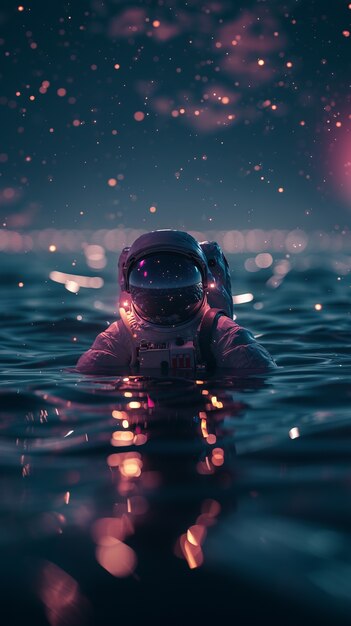 Spaceman diving in the ocean