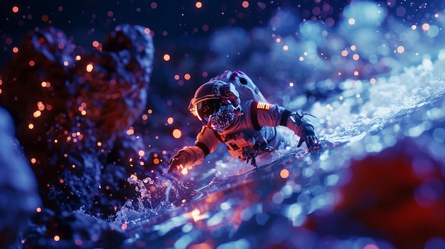 Free Photo spaceman diving in the ocean