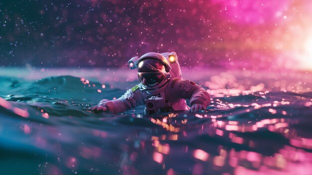 Spaceman diving in the ocean