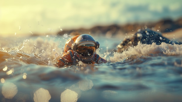 Spaceman diving in the ocean