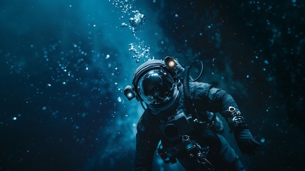 Spaceman diving in the ocean