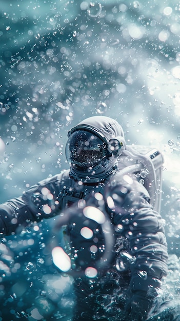 Spaceman diving in the ocean