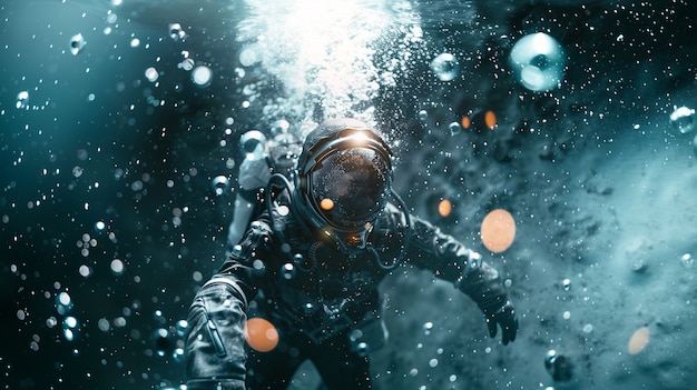 Spaceman diving in the ocean