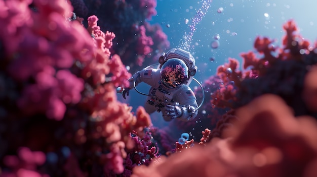 Free Photo spaceman diving in the ocean