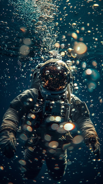 Free photo spaceman diving in the ocean