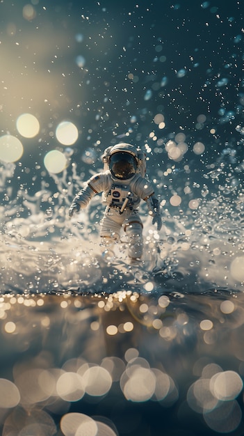 Free Photo spaceman diving in the ocean