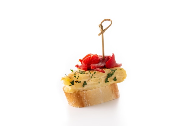 Spanish omelette with red pepper Spanish pintxo