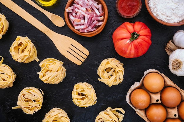 Spatula and spoon near ingredients