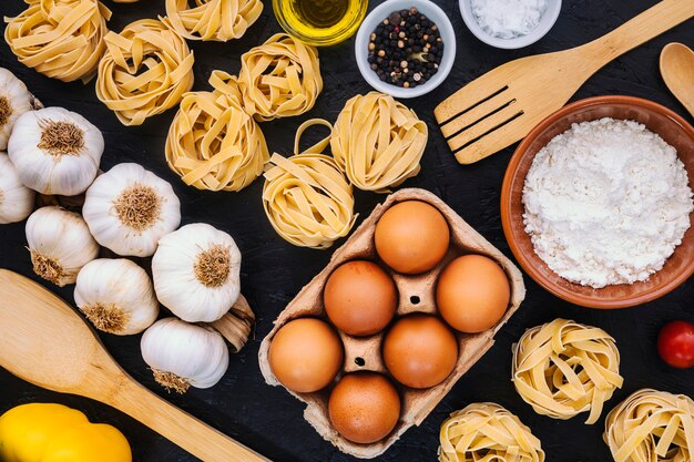 Spatulas amidst cooking ingredients