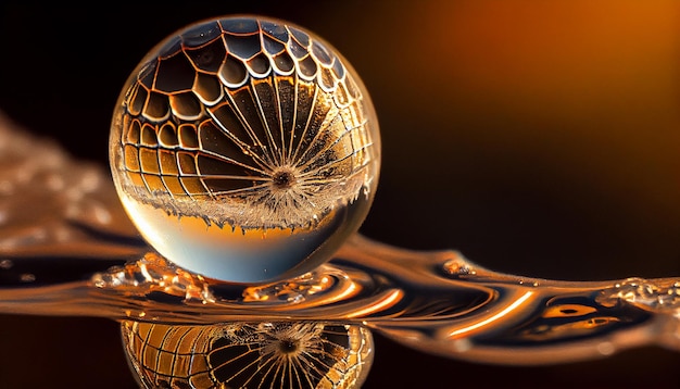 Free photo sphere decoration with gold pattern and reflection generated by ai