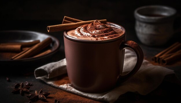 Spiced latte with chocolate and anise garnish generated by AI