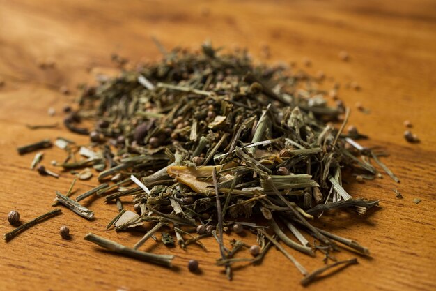 Spices. Heap of greens on the table