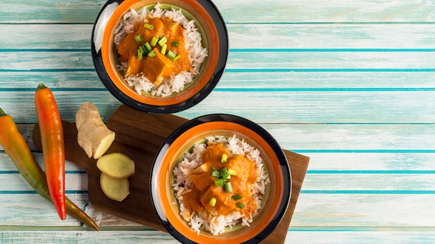 Spices near bowls with curry