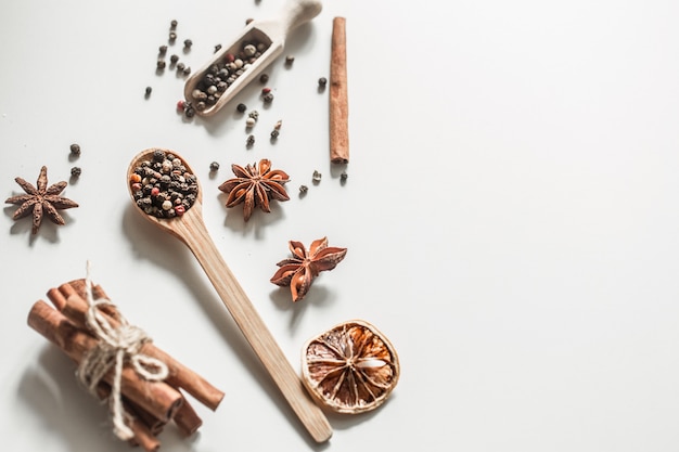 Free photo spices in a spoon isolated on white background