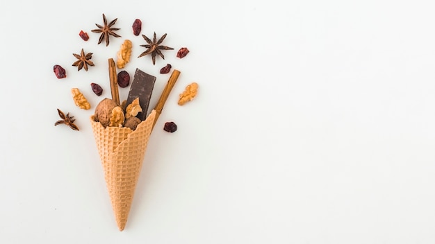 Free Photo spices and treats in waffle cone