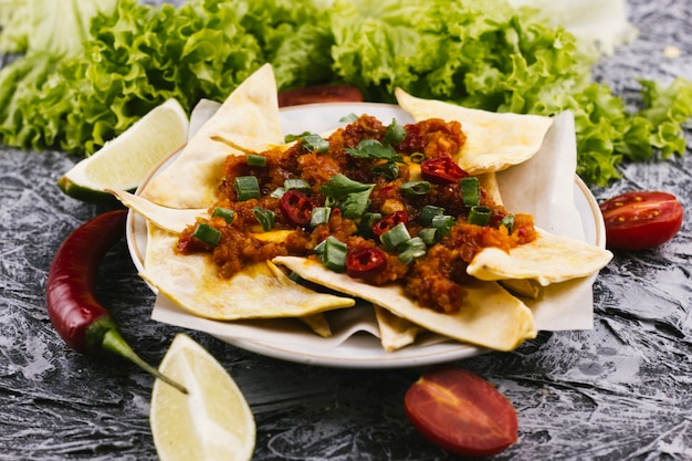 Spicy mexican food with red hot chilli peppers