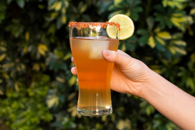 Spicy michelada beverage arrangement