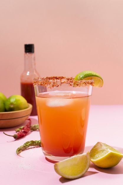 Free photo spicy michelada beverage arrangement