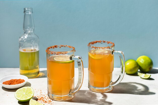 Spicy michelada beverage assortment