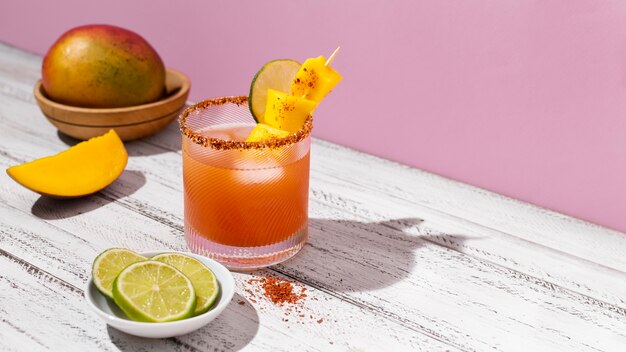 Spicy michelada drink assortment on the table