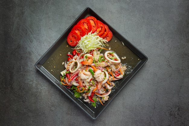 Spicy Mixed Seafood Salad with Thai food ingredients.