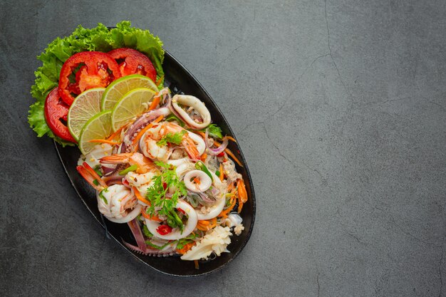 Spicy Mixed Seafood Salad with Thai food ingredients.