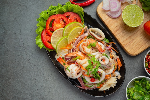 Spicy Mixed Seafood Salad with Thai food ingredients.