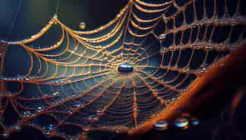 Free photo spider web glistens with dew drops in nature generated by ai