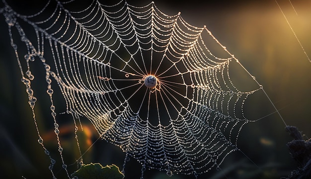 Free Photo a spider web with water droplets on it