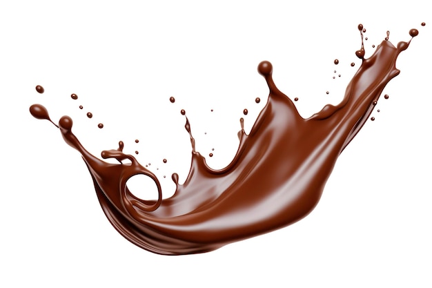 Splash of brown liquid with drops on blank white background