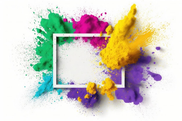 Free photo splashing colorful powder on frame on white background ai generative