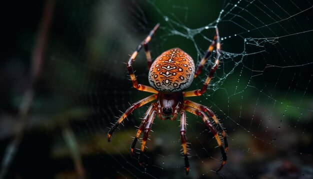 Spooky arachnid spinning web in forest generated by AI