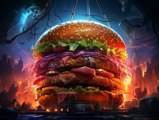 Spooky burger in city