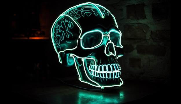 Free Photo spooky halloween decoration glowing skull symbol on black background generated by ai