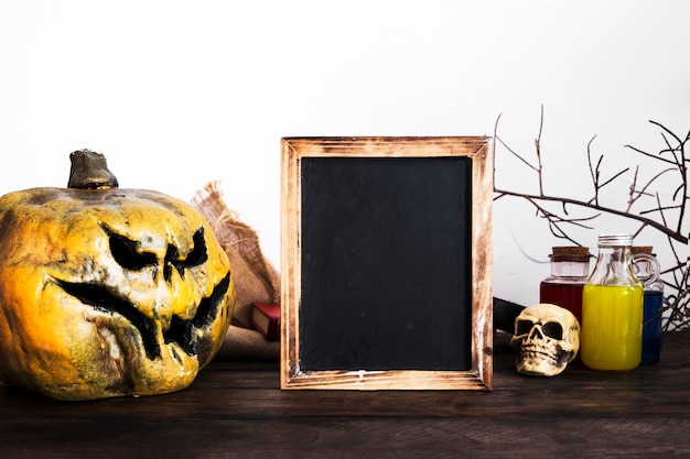 Spooky Halloween decorations on table