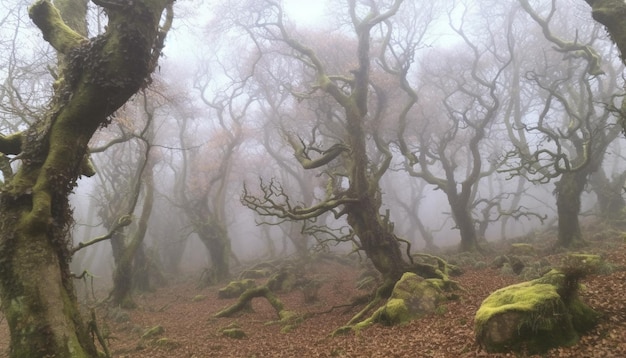 Free Photo spooky mystery in the wet dark forest of autumn generated by ai