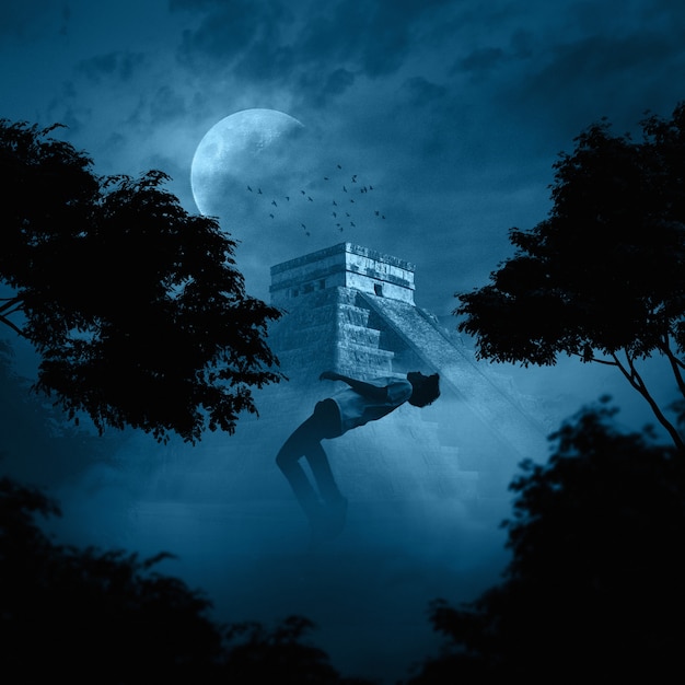 Free Photo spooky scene with man floating outdoors